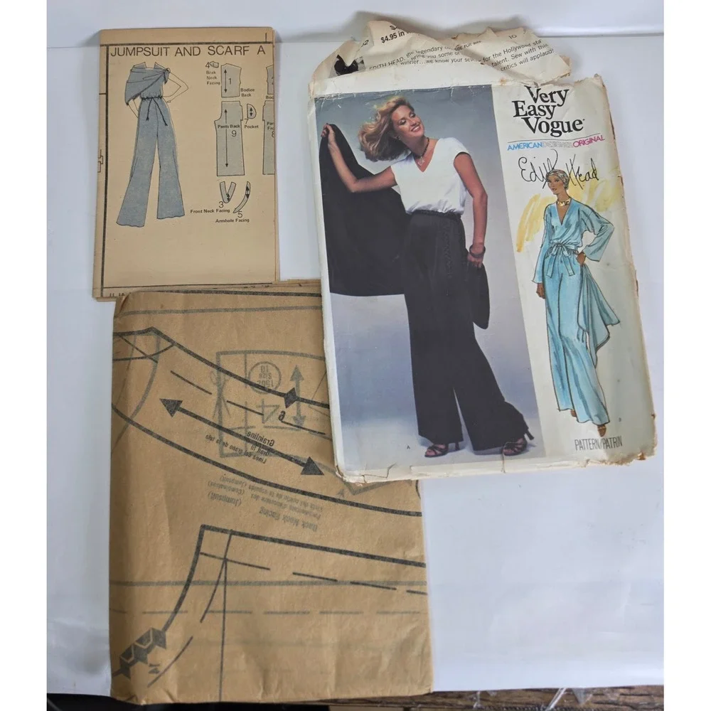 VTG Vogue 1562 Edith Head Jumpsuit Scarf Sewing Pattern Sz 10 UNCUT 70s Retro